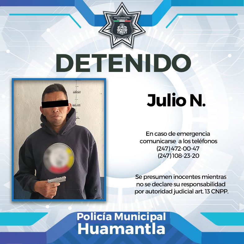 Detienen Policías de Huamantla a sujeto armado y evitan posible tragedia